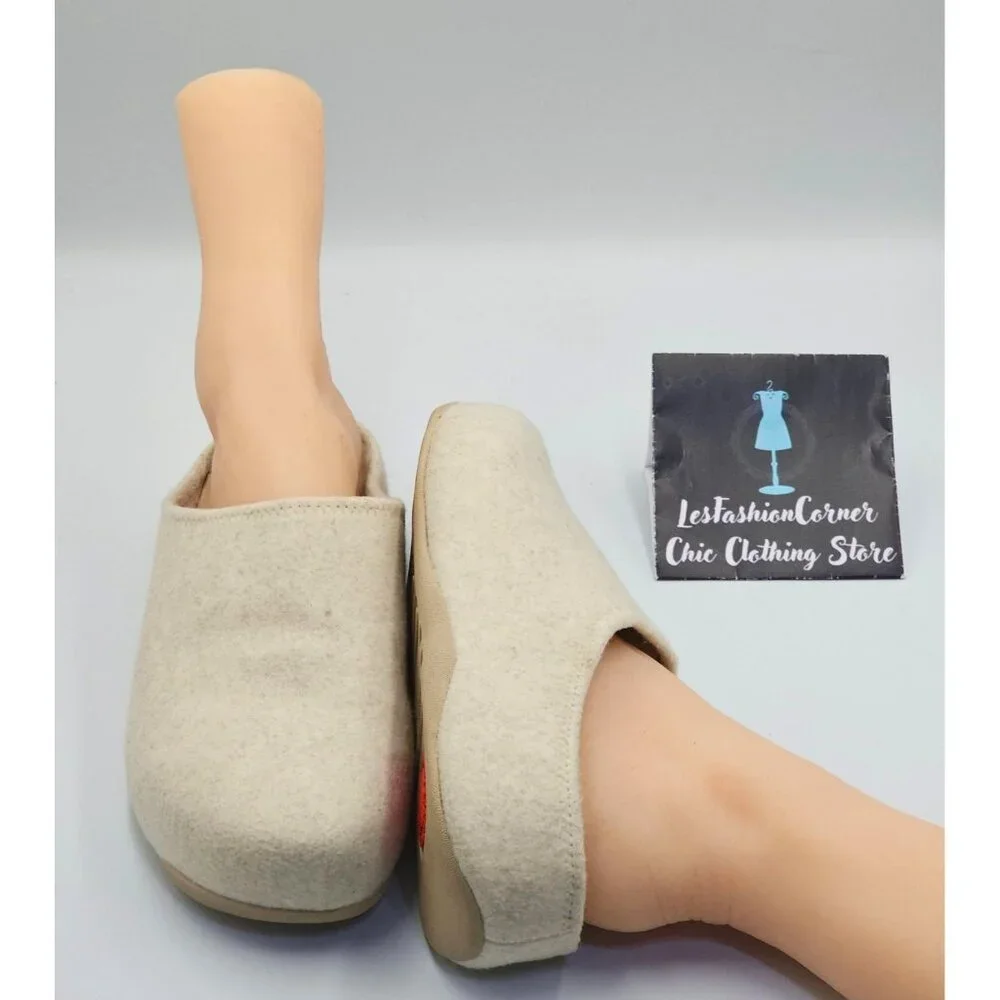 FitFlop Women's Beige  Wool Felt Shuv Clogs Beige Slip-On Mules Size 9 2693 - Picture 11 of 16